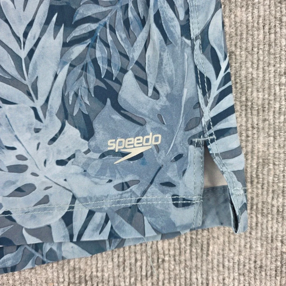 Speedo Mens Blue Tropical Leaf Print Swim Trunks Board Shorts 7778276 Large